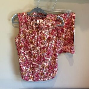 Joie Red and Orange Sleeveless Tie Front Blouse